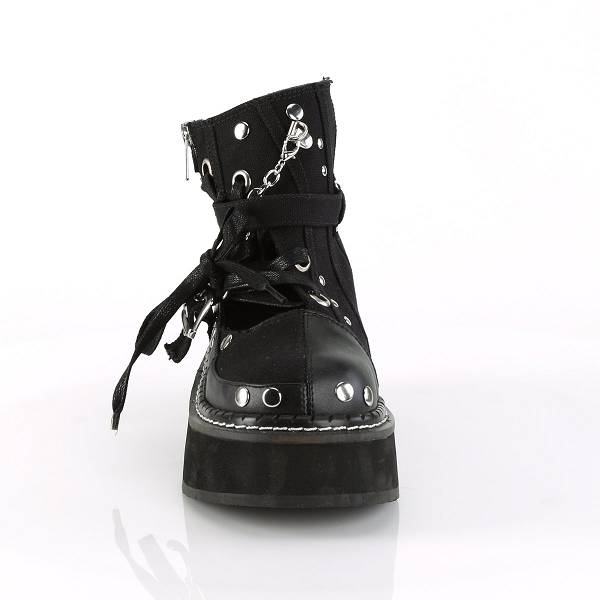 Demonia Women's Emily-317 Platform Boots - Black Canvas/Vegan Leather D8935-46US Clearance